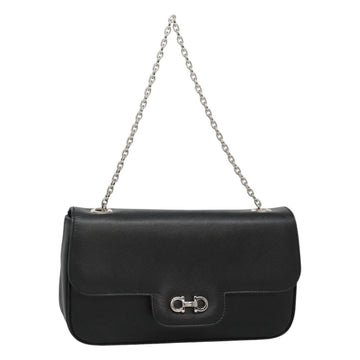Salvatore Ferragamo Gancini Chain Shoulder Bag Leather Black Silver Auth KD060
