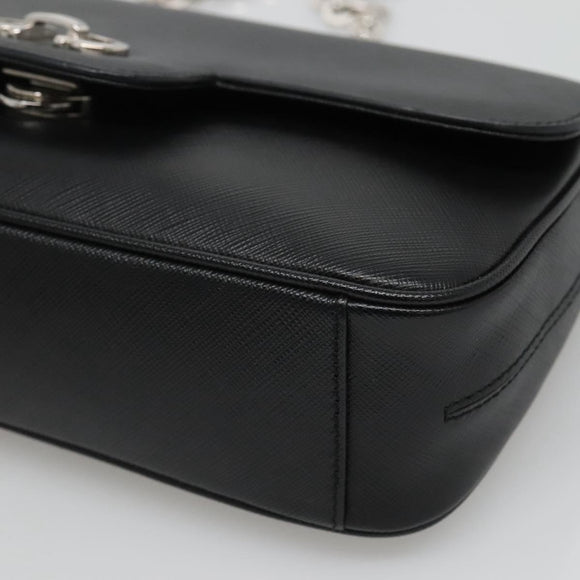 Salvatore Ferragamo Gancini Chain Shoulder Bag Leather Black Silver Auth KD060