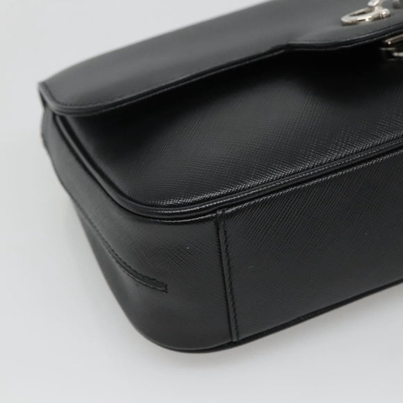 Salvatore Ferragamo Gancini Chain Shoulder Bag Leather Black Silver Auth KD060