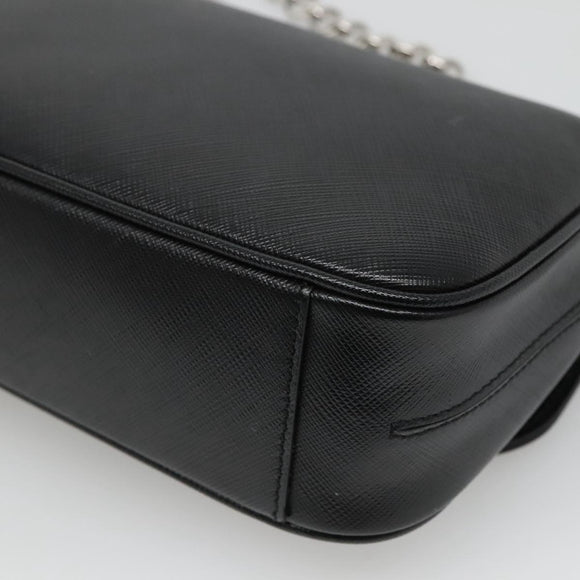 Salvatore Ferragamo Gancini Chain Shoulder Bag Leather Black Silver Auth KD060