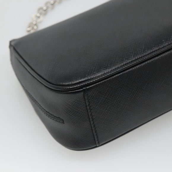 Salvatore Ferragamo Gancini Chain Shoulder Bag Leather Black Silver Auth KD060