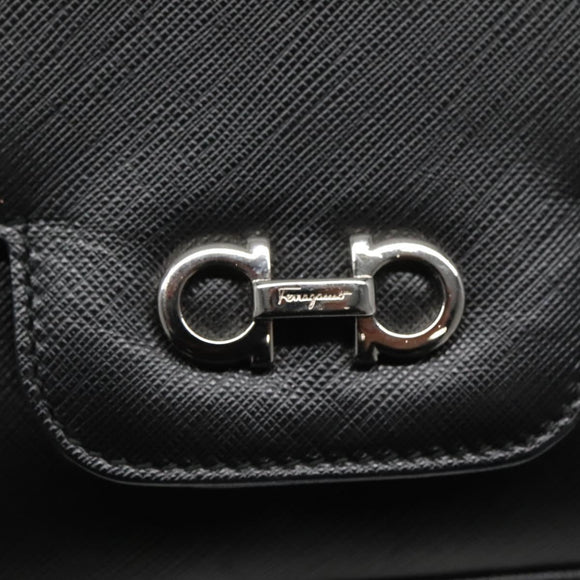 Salvatore Ferragamo Gancini Chain Shoulder Bag Leather Black Silver Auth KD060