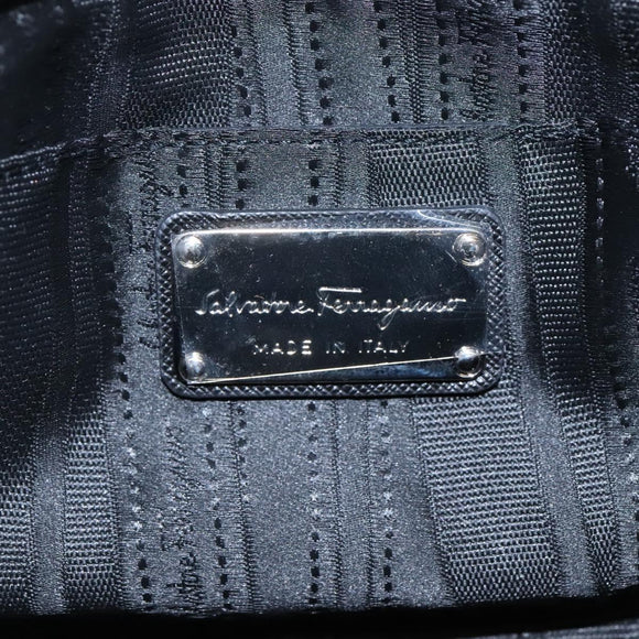 Salvatore Ferragamo Gancini Chain Shoulder Bag Leather Black Silver Auth KD060
