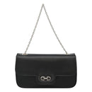Salvatore Ferragamo Gancini Chain Shoulder Bag Leather Black Silver Auth KD060-13