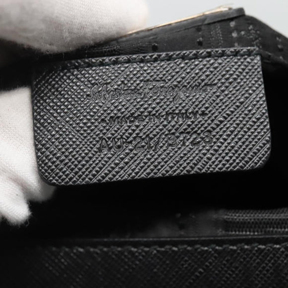 Salvatore Ferragamo Gancini Chain Shoulder Bag Leather Black Silver Auth KD060