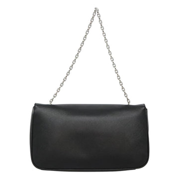 Salvatore Ferragamo Gancini Chain Shoulder Bag Leather Black Silver Auth KD060 - 0