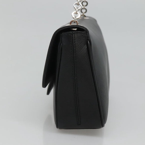 Salvatore Ferragamo Gancini Chain Shoulder Bag Leather Black Silver Auth KD060