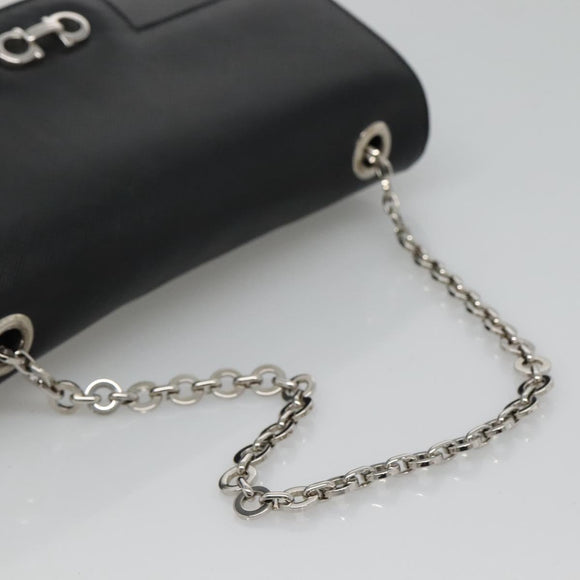 Salvatore Ferragamo Gancini Chain Shoulder Bag Leather Black Silver Auth KD060