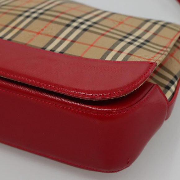 Burberrys Nova Check Shoulder Bag Canvas Leather Beige Red Auth KD063