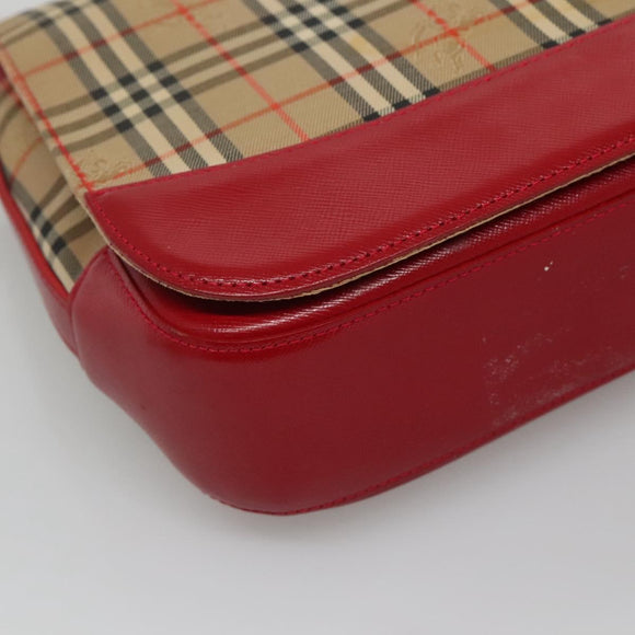 Burberrys Nova Check Shoulder Bag Canvas Leather Beige Red Auth KD063