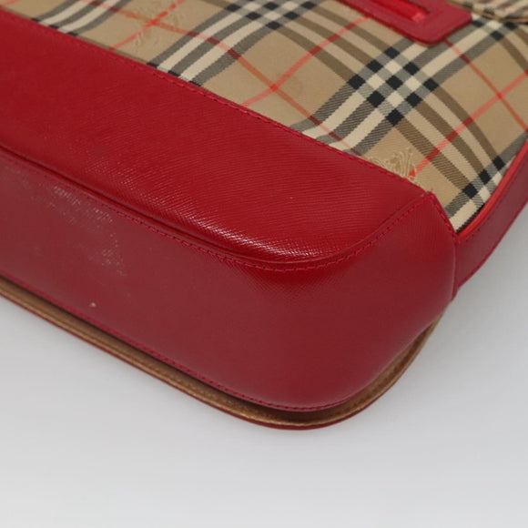 Burberrys Nova Check Shoulder Bag Canvas Leather Beige Red Auth KD063