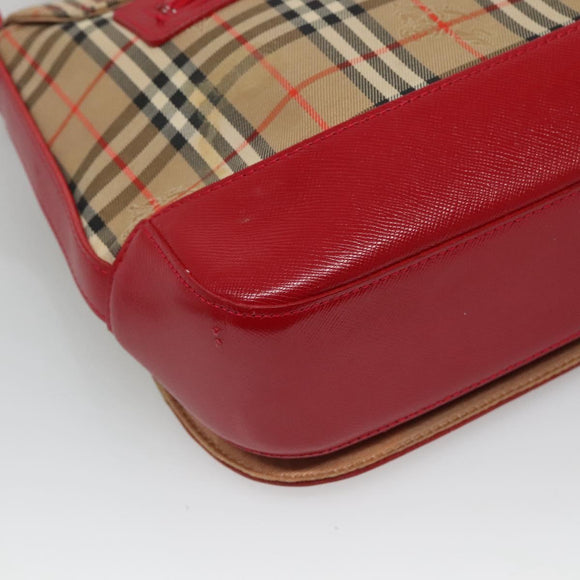 Burberrys Nova Check Shoulder Bag Canvas Leather Beige Red Auth KD063
