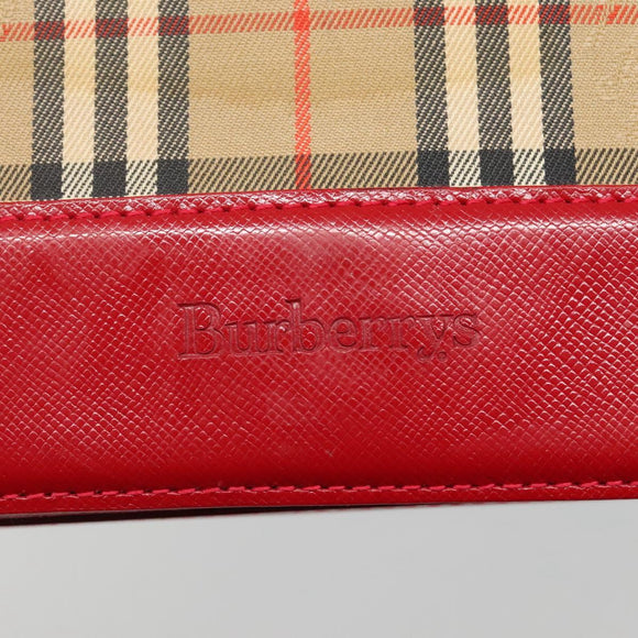 Burberrys Nova Check Shoulder Bag Canvas Leather Beige Red Auth KD063