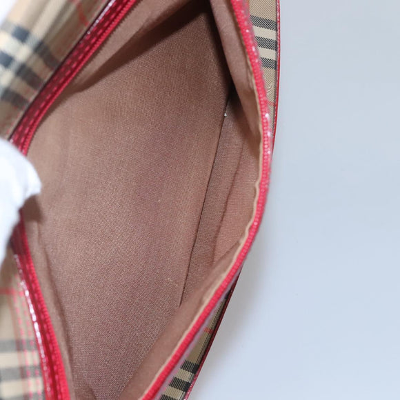 Burberrys Nova Check Shoulder Bag Canvas Leather Beige Red Auth KD063