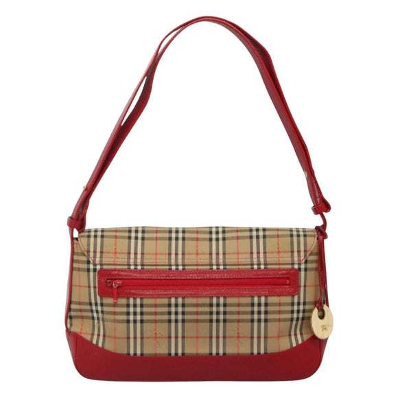 Burberrys Nova Check Shoulder Bag Canvas Leather Beige Red Auth KD063