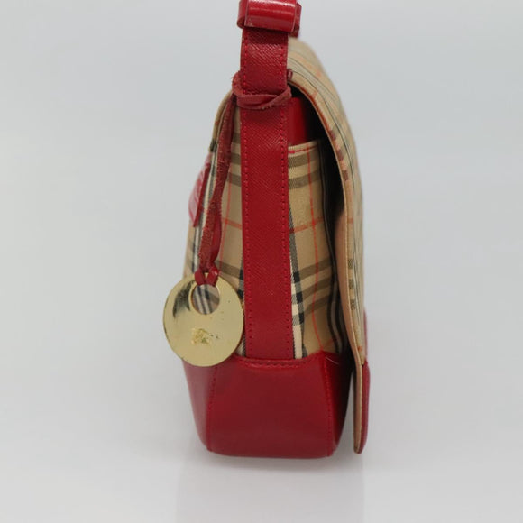 Burberrys Nova Check Shoulder Bag Canvas Leather Beige Red Auth KD063