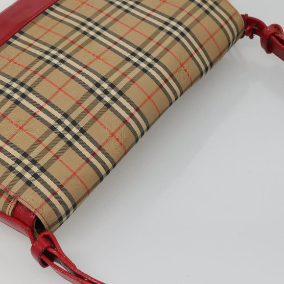 Burberrys Nova Check Shoulder Bag Canvas Leather Beige Red Auth KD063