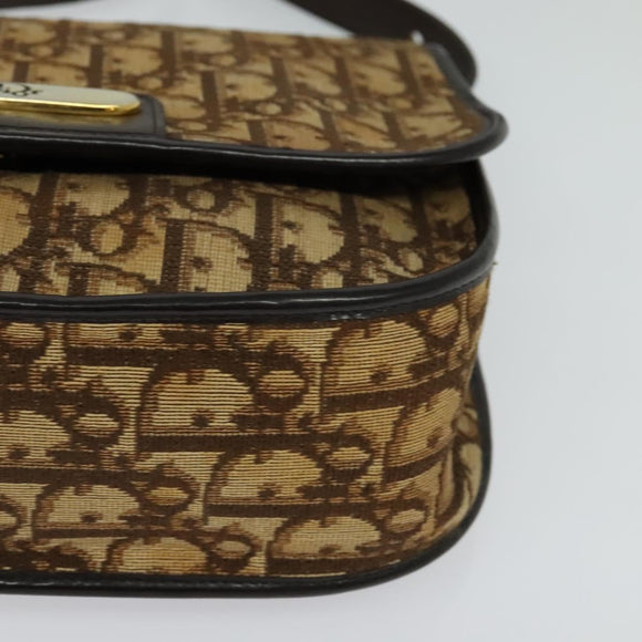 Christian Dior Trotter Canvas Shoulder Bag Brown Gold Auth KD090