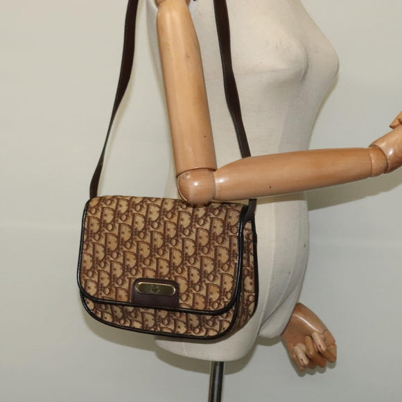 Christian Dior Trotter Canvas Shoulder Bag Brown Gold Auth KD090
