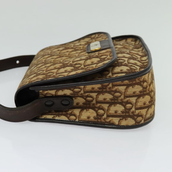 Christian Dior Trotter Canvas Shoulder Bag Brown Gold Auth KD090