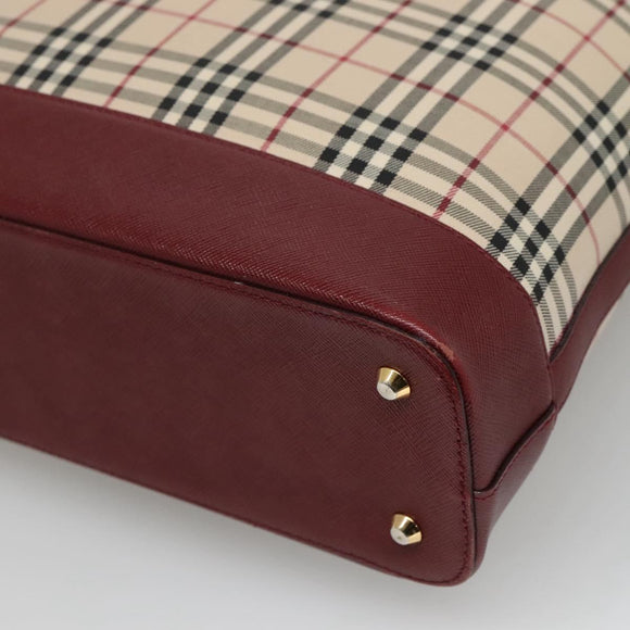 BURBERRY Nova Check Tote Bag Canvas Beige Gold Auth KD099