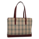 BURBERRY Nova Check Tote Bag Canvas Beige Gold Auth KD099-1