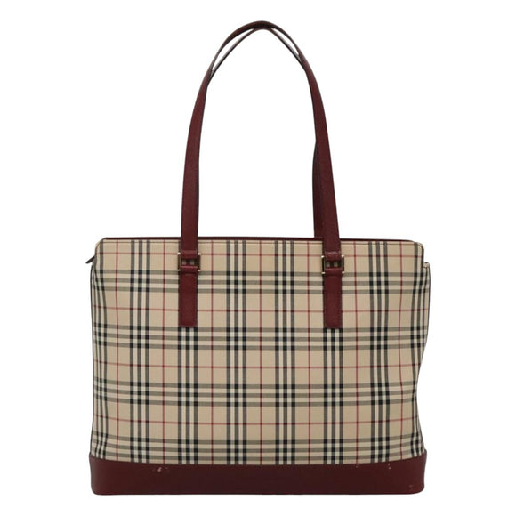 BURBERRY Nova Check Tote Bag Canvas Beige Gold Auth KD099