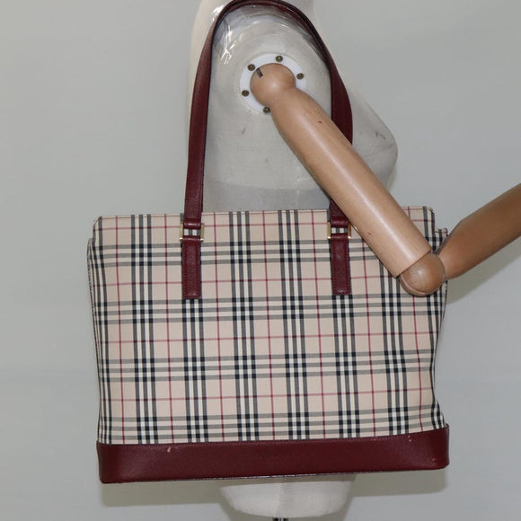 BURBERRY Nova Check Tote Bag Canvas Beige Gold Auth KD099