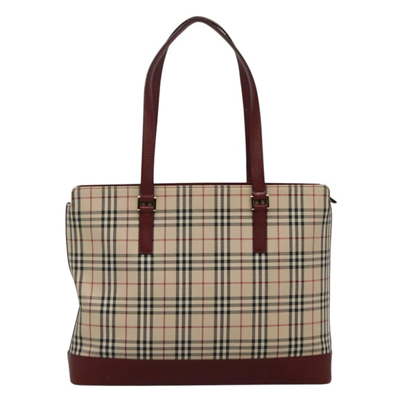 BURBERRY Nova Check Tote Bag Canvas Beige Gold Auth KD099