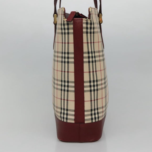 BURBERRY Nova Check Tote Bag Canvas Beige Gold Auth KD099