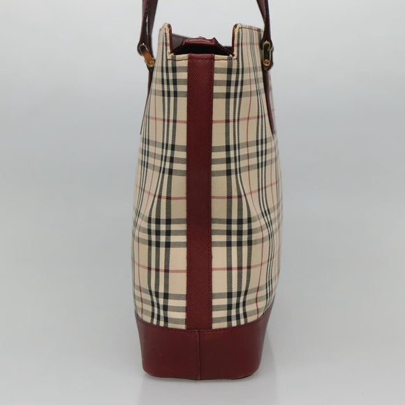 BURBERRY Nova Check Tote Bag Canvas Beige Gold Auth KD099