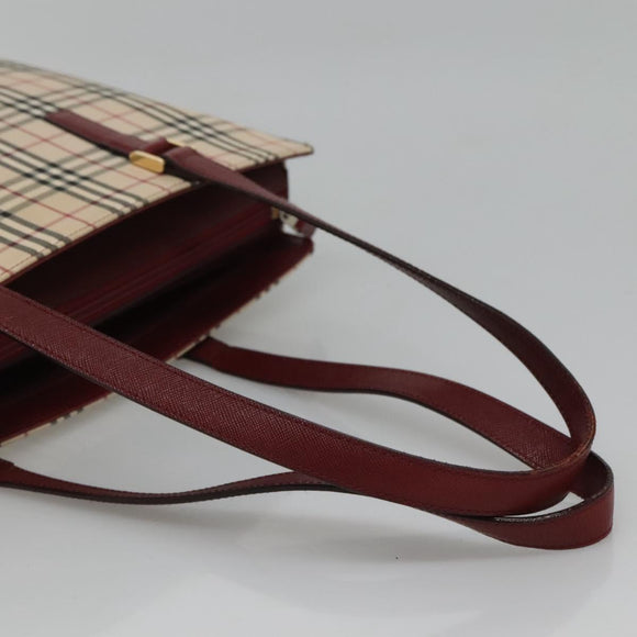 BURBERRY Nova Check Tote Bag Canvas Beige Gold Auth KD099