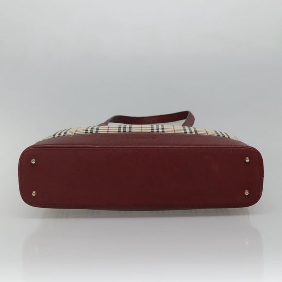 BURBERRY Nova Check Tote Bag Canvas Beige Gold Auth KD099