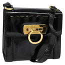 Salvatore Ferragamo Gancini Shoulder Bag Enamel Black Gold Auth KD105-1