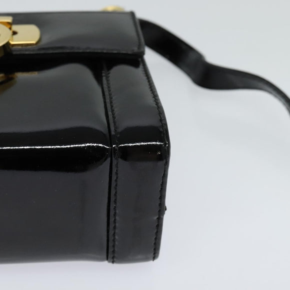 Salvatore Ferragamo Gancini Shoulder Bag Enamel Black Gold Auth KD105
