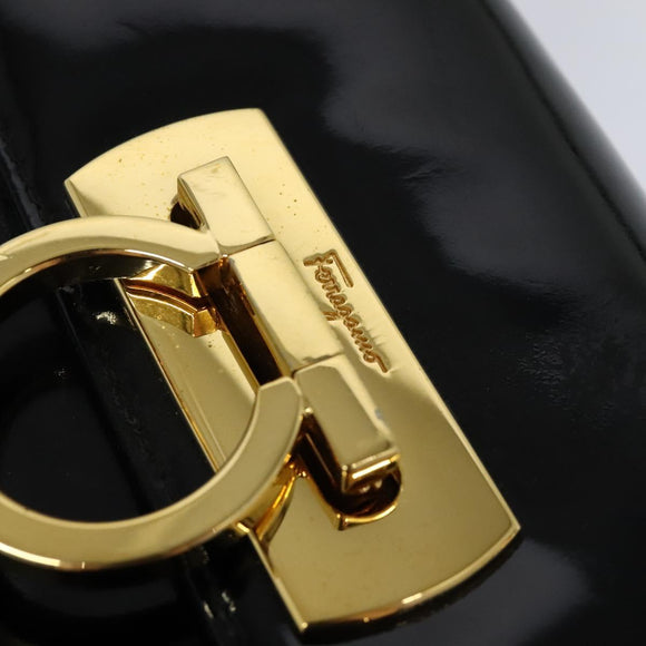 Salvatore Ferragamo Gancini Shoulder Bag Enamel Black Gold Auth KD105