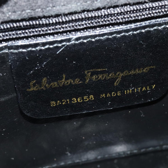 Salvatore Ferragamo Gancini Shoulder Bag Enamel Black Gold Auth KD105