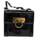 Salvatore Ferragamo Gancini Shoulder Bag Enamel Black Gold Auth KD105-13
