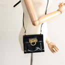 Salvatore Ferragamo Gancini Shoulder Bag Enamel Black Gold Auth KD105-20