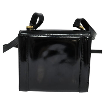 Salvatore Ferragamo Gancini Shoulder Bag Enamel Black Gold Auth KD105 - 0