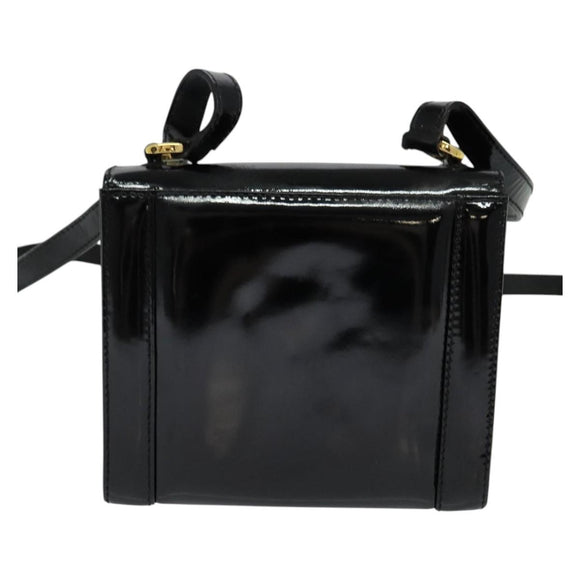 Salvatore Ferragamo Gancini Shoulder Bag Enamel Black Gold Auth KD105