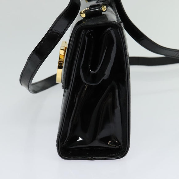 Salvatore Ferragamo Gancini Shoulder Bag Enamel Black Gold Auth KD105
