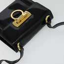 Salvatore Ferragamo Gancini Shoulder Bag Enamel Black Gold Auth KD105-6