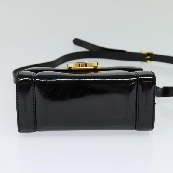 Salvatore Ferragamo Gancini Shoulder Bag Enamel Black Gold Auth KD105