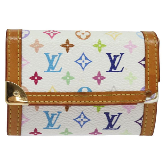LOUIS VUITTON Monogram Multicolor Porte Monnaie Plat White M92657 Auth KD109