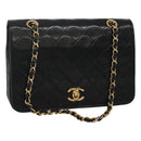 CHANEL Matelasse Chain Shoulder Bag Lamb Skin Black Gold CC Auth KD113-1
