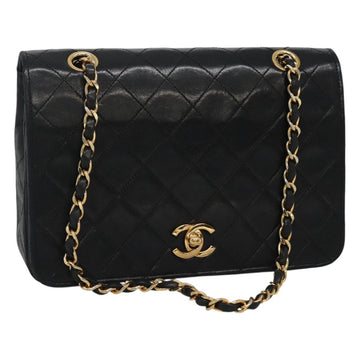 CHANEL Matelasse Chain Shoulder Bag Lamb Skin Black Gold CC Auth KD113