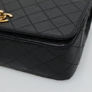 CHANEL Matelasse Chain Shoulder Bag Lamb Skin Black Gold CC Auth KD113-9