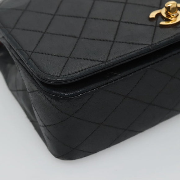 CHANEL Matelasse Chain Shoulder Bag Lamb Skin Black Gold CC Auth KD113