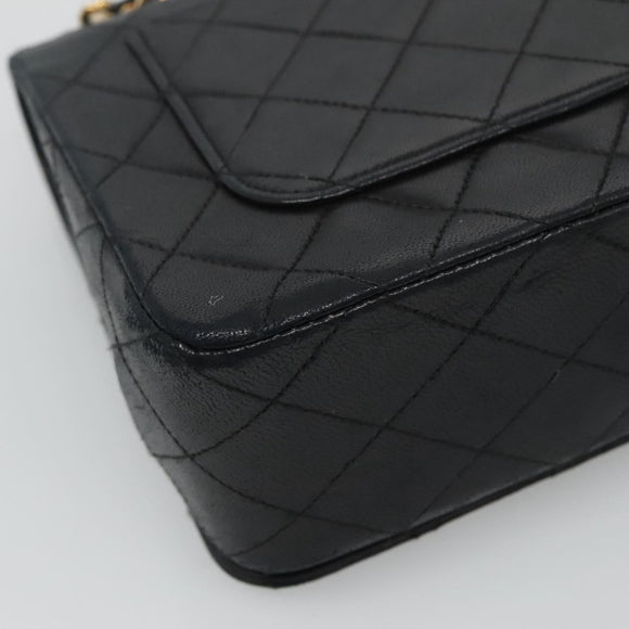 CHANEL Matelasse Chain Shoulder Bag Lamb Skin Black Gold CC Auth KD113